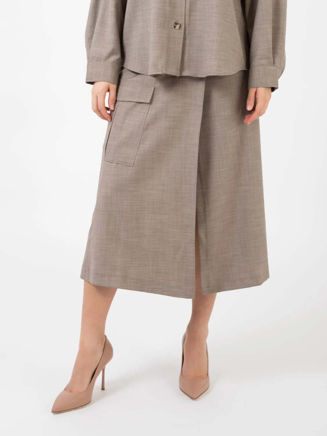 Gonna midi a portafoglio tortora