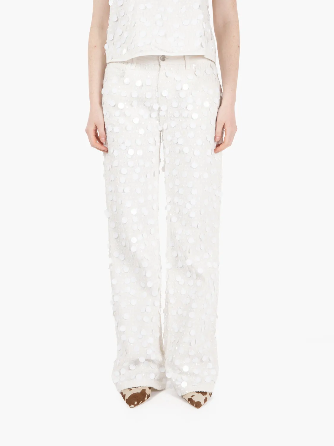 Jeans con paillettes bianco