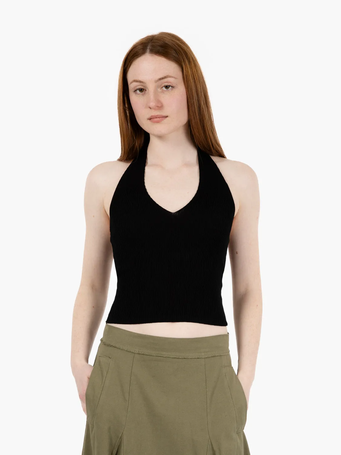 Top collo halter nero