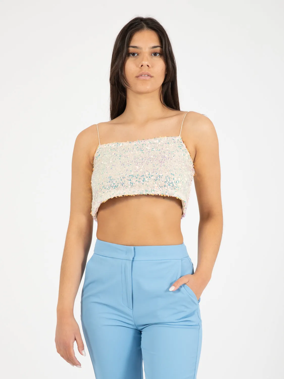 Top corto paillettes iridiscenti