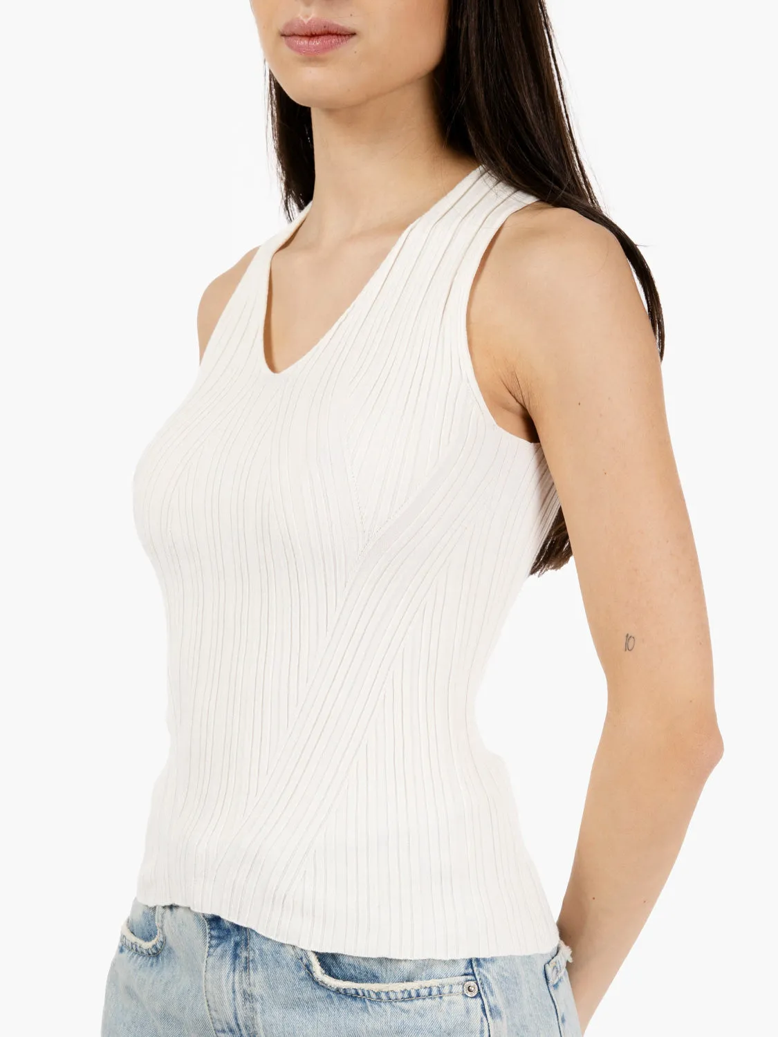 Top in maglia a costine bianco