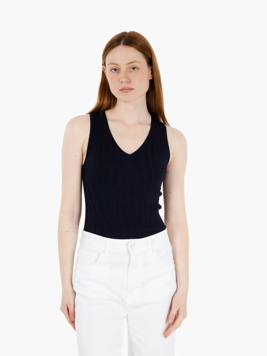 Top in maglia a costine blu