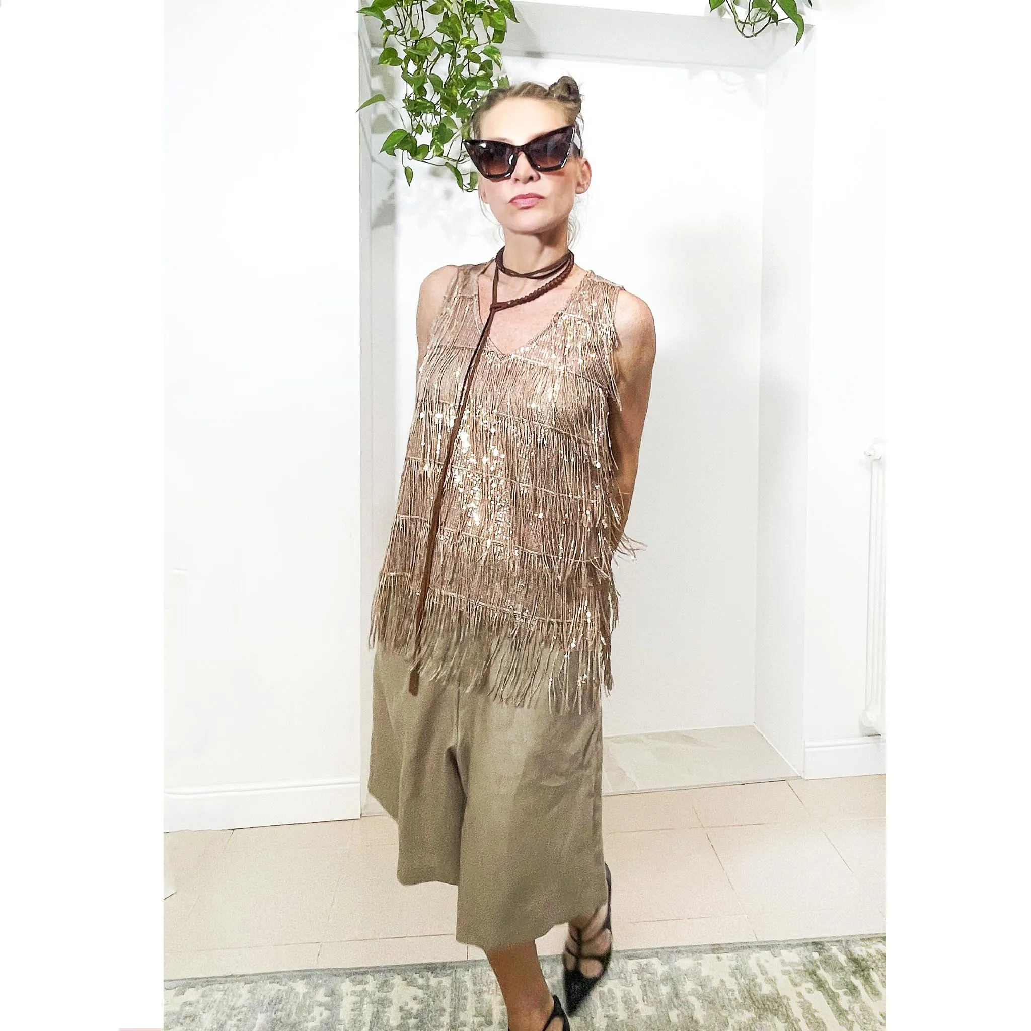 VIRT LUXE - Top pailettes oro rosa