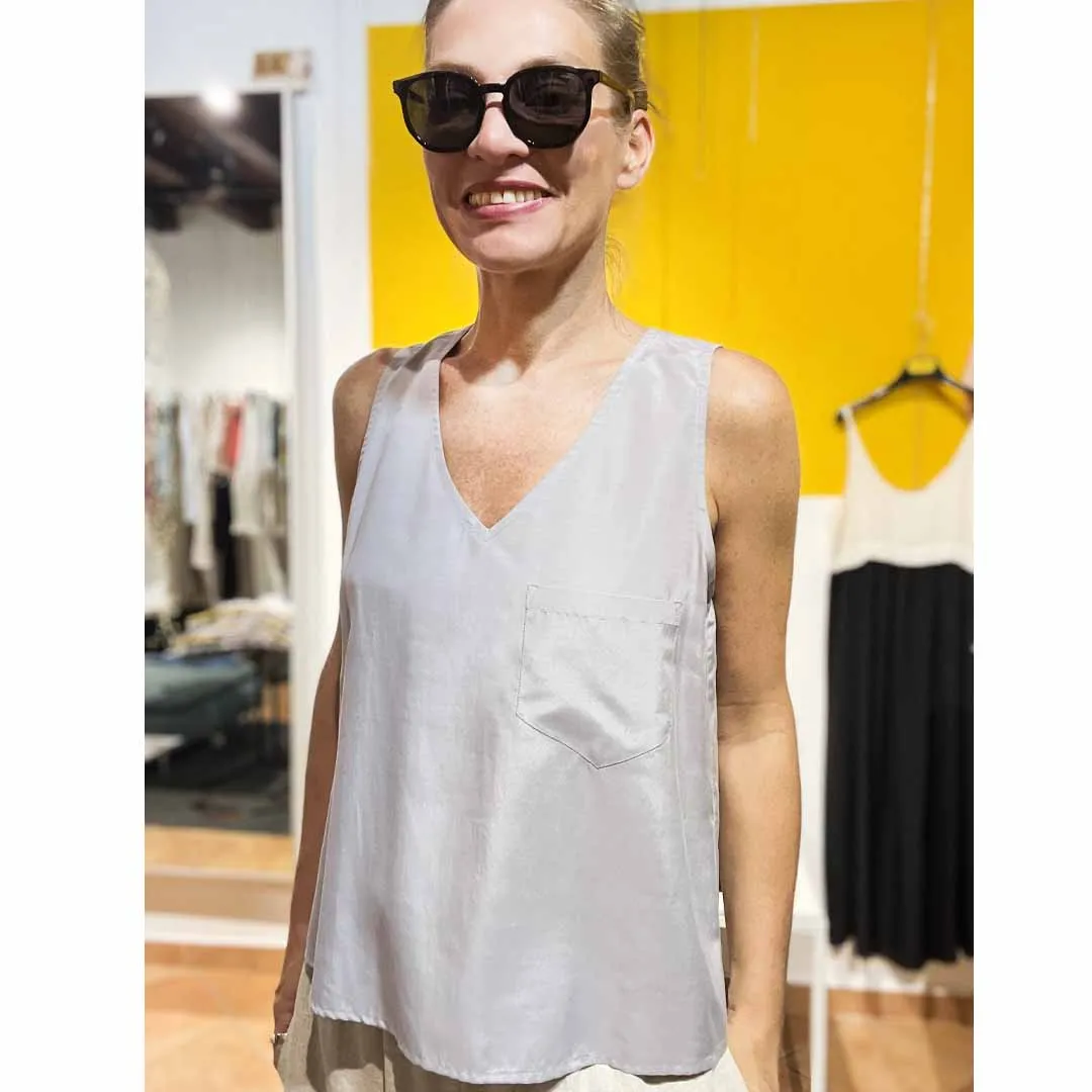 VIRT - Canotta top - modal mano pesca - grigio perla