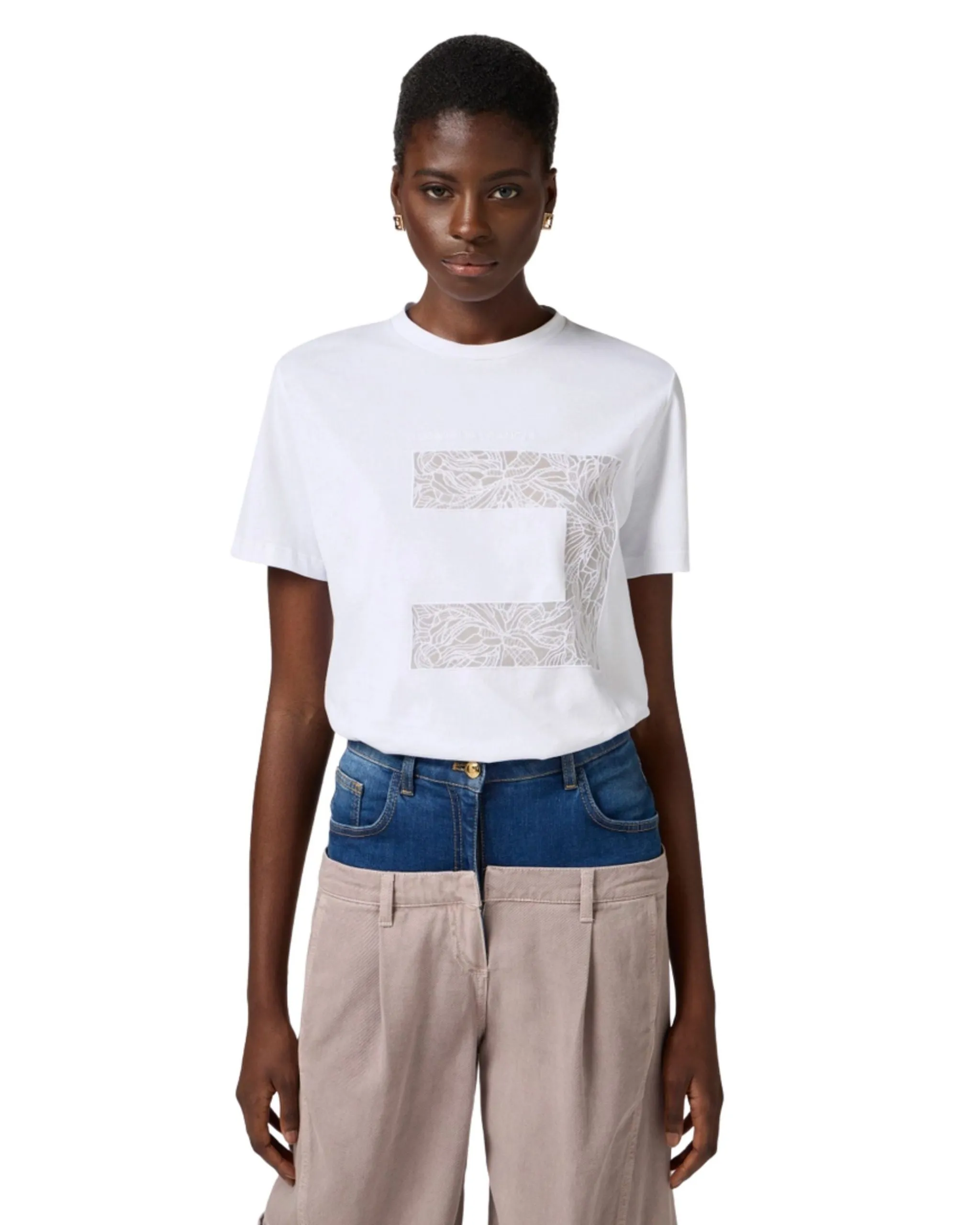 Elisabetta Franchi T-shirt in jersey con ricamo macro logo