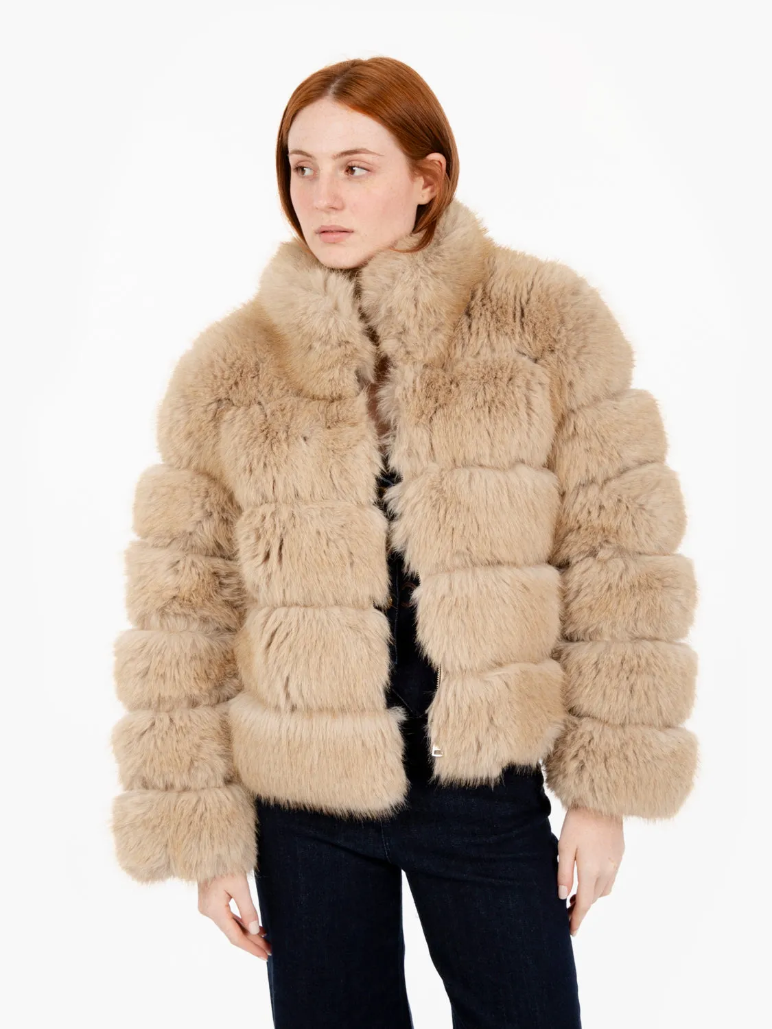 Giacca ecopelliccia con zip beige